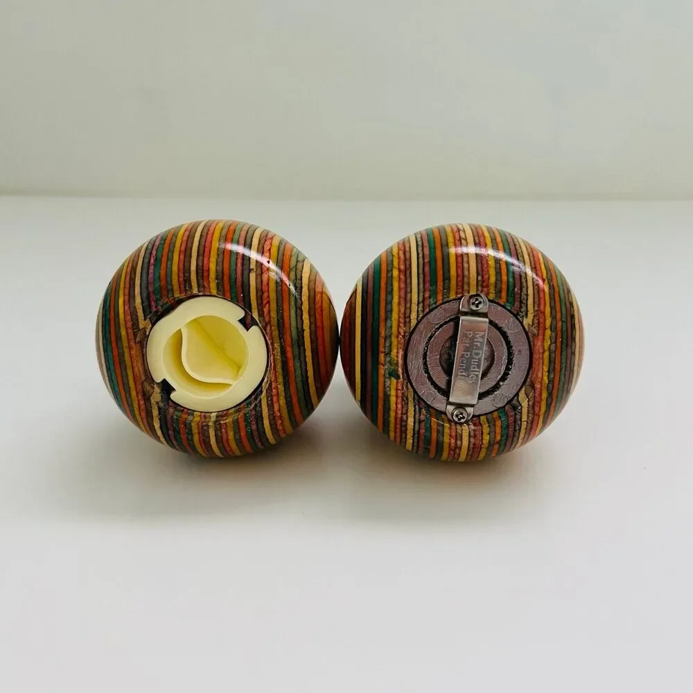 MR. DUDLEY Rainbow Striped Laminated Wood Gold Hardware Salt & Pepper Shakers